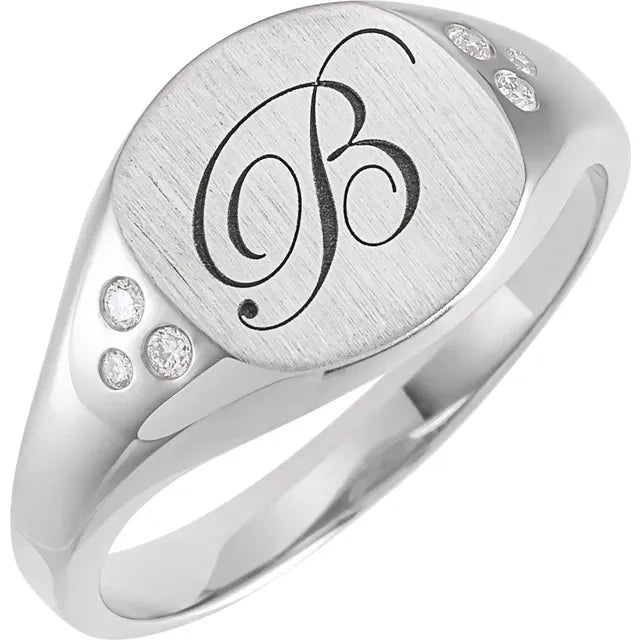 14K White Gold with .05 CTW Natural Diamond Square Signet Ring