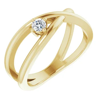 CUSTOMIZABLE COLLETION 14k White or Yellow Gold Criss Cross Ring with .08 carat Round Lab Diamond- MADE TO ORDER