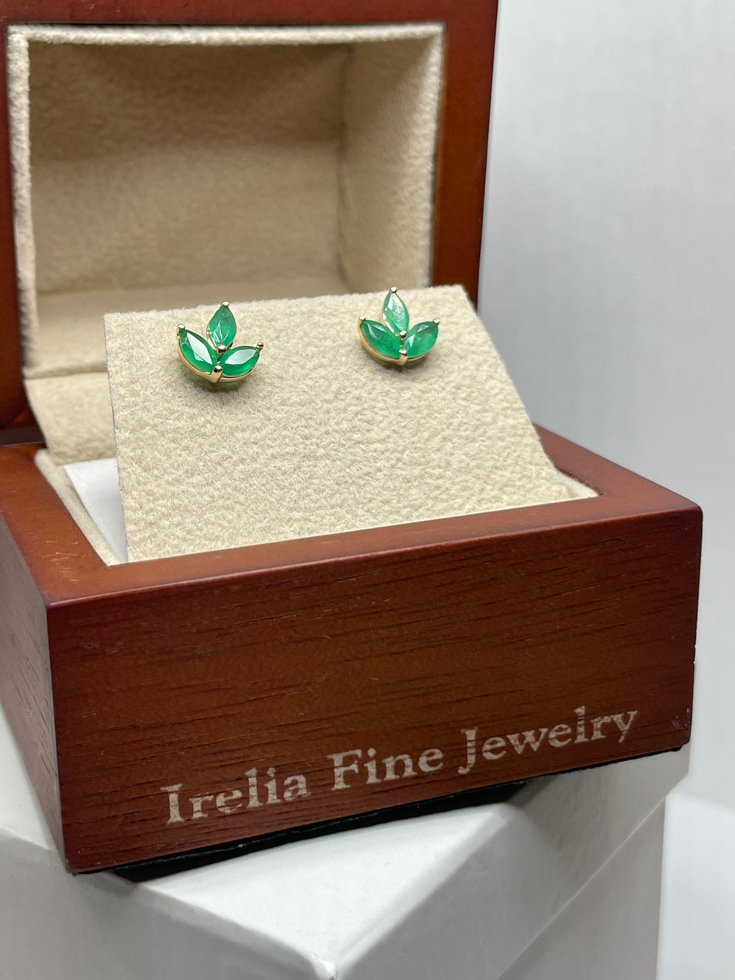 14K Yellow Gold Natural Emerald .15 ct Cluster Earrings