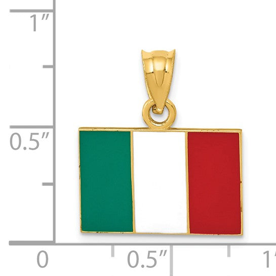 14k Yellow Gold hand painted Enameled Italy Flag Pendant- Made in Italy