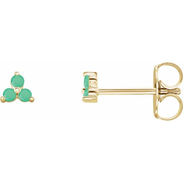 14K Yellow Natural Chrysoprase Three Stone Earrings, Libra Zodiac Gemstone