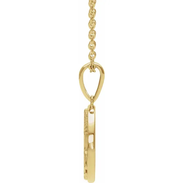 14k Yellow Gold Floral Disc Pendant, with 14k Gold Chain