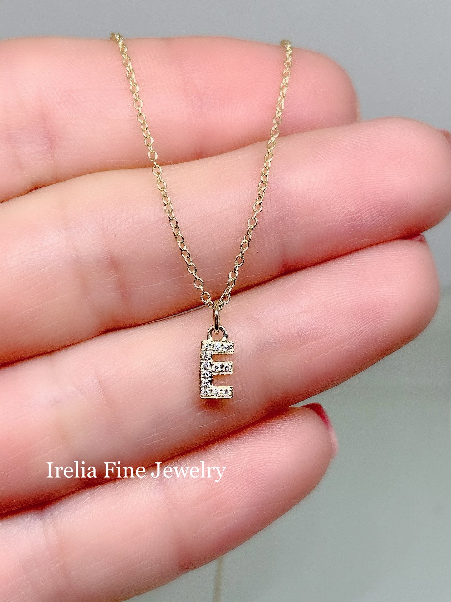 Tiny 14k Gold .05ct Diamond Initial Charm/ Pendant Slide with chain