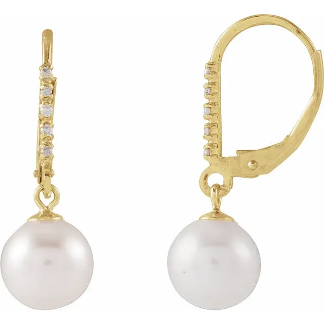 14K Yellow Gold Freshwater Pearl & .05 CTW Natural Diamond Earrings
