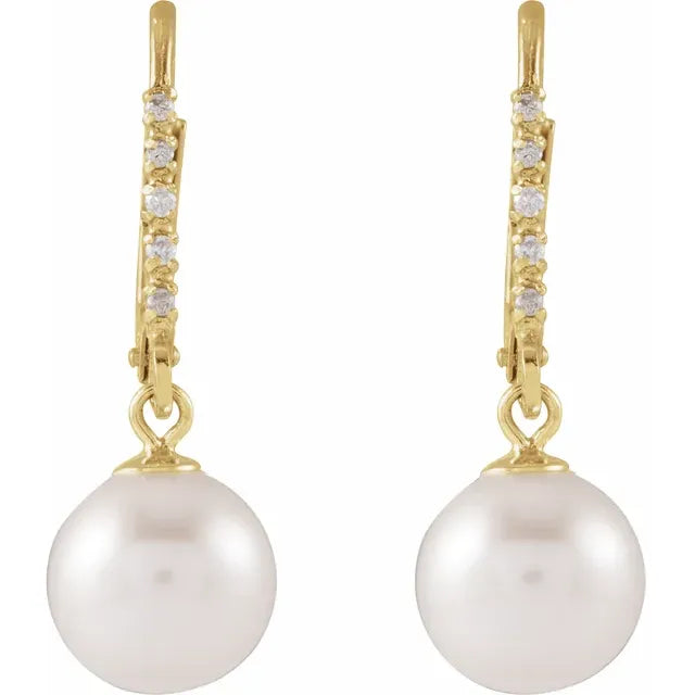 14K Yellow Gold Freshwater Pearl & .05 CTW Natural Diamond Earrings