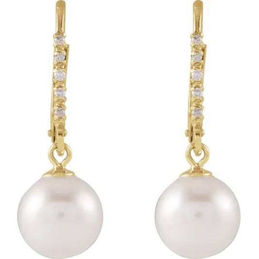 14K Yellow Gold Freshwater Pearl & .05 CTW Natural Diamond Earrings