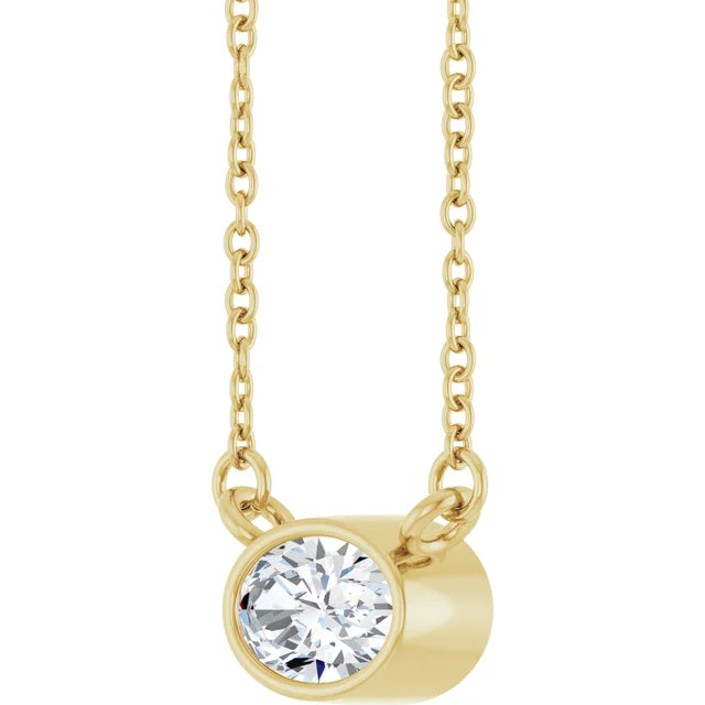14K Yellow Gold Floating 3/8  CTW Oval Natural Diamond Solitaire 18" Necklace