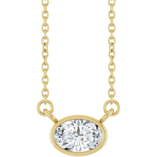14K Yellow Gold Floating 3/8  CTW Oval Natural Diamond Solitaire 18" Necklace