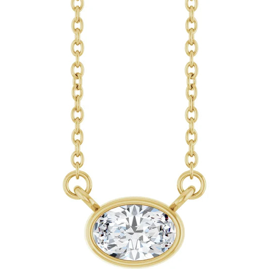 14K Yellow Gold Floating 3/8  CTW Oval Natural Diamond Solitaire 18" Necklace