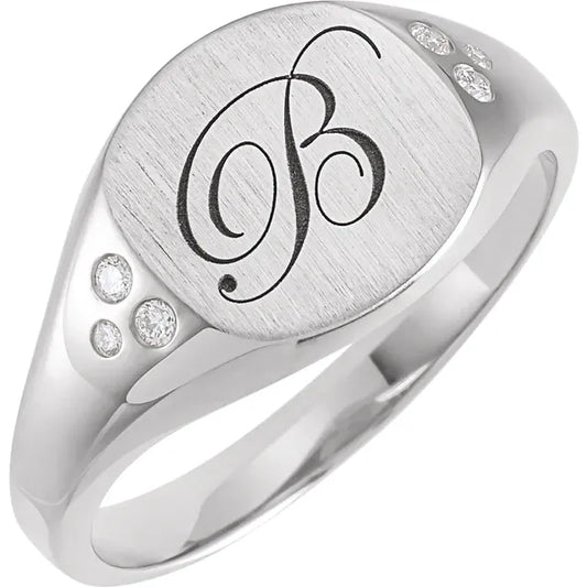 14K White Gold with .05 CTW Natural Diamond Square Signet Ring