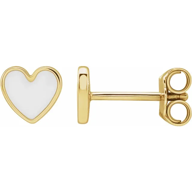 14k Yellow gold Tiny Heart Stud Earrings with Black Enamel