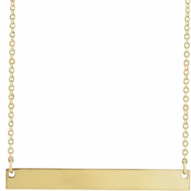 14K Yellow Gold  Engravable Bar , Size 34x4 mm, comes 18" Necklace