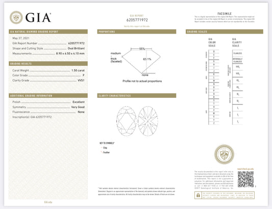 1.50 Carat Oval Cut Diamond F , VVS1 , GIA Certified 6205771972 1.50 Carat Asscher Cut Diamond G , S1 , GIA CERTIFICATE 12744461  Total PRICE $17980/ DEPOSITED REQUESTED