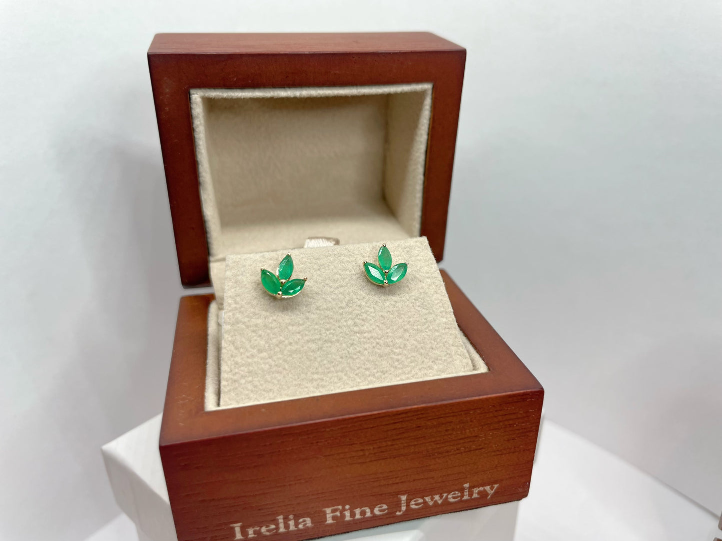 14K Yellow Gold Natural Emerald .15 ct Cluster Earrings