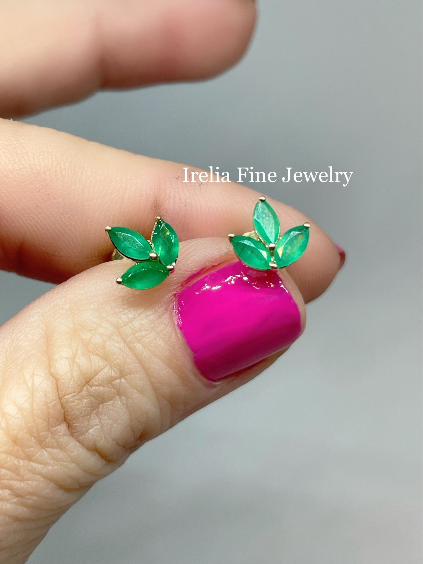 14K Yellow Gold Natural Emerald .15 ct Cluster Earrings
