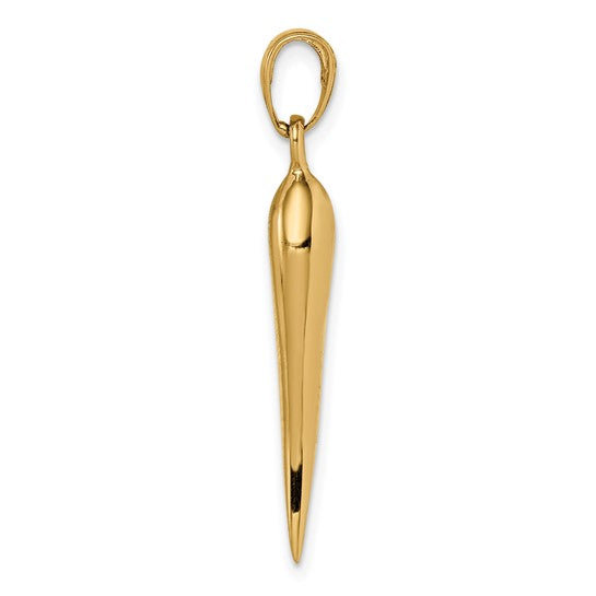 14k 3D Italian Horn Charm, size 30 x 5 mm , with Bail