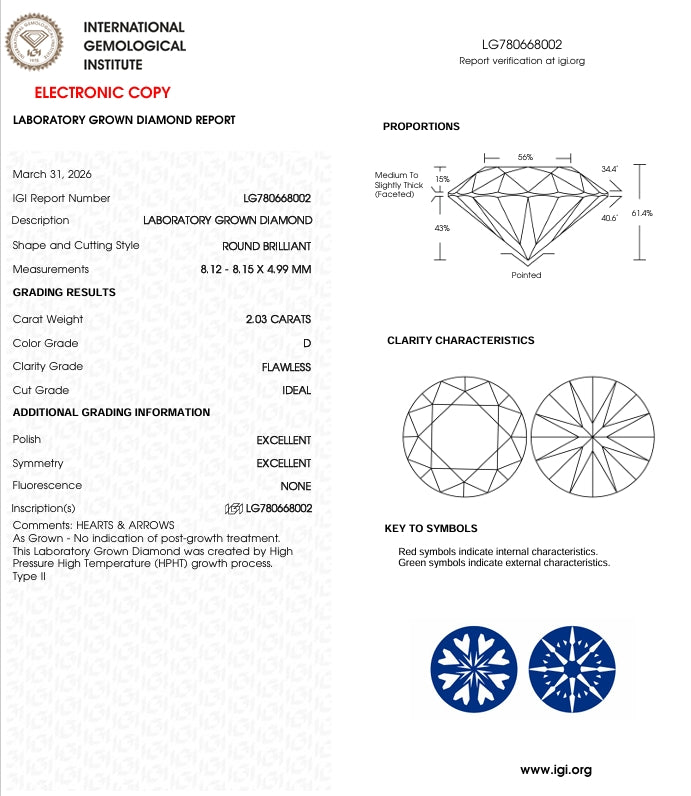 2.03 Carat Round Lab Grown Diamond FLAWLESS IDEAL