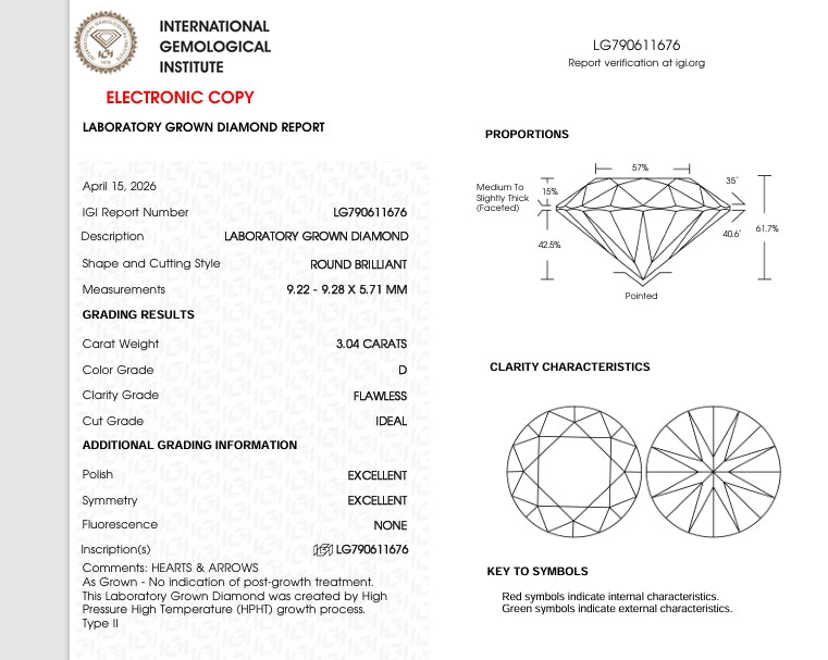 3.04 Carat Round Lab Grown Diamond, FLAWLESS IDEAL