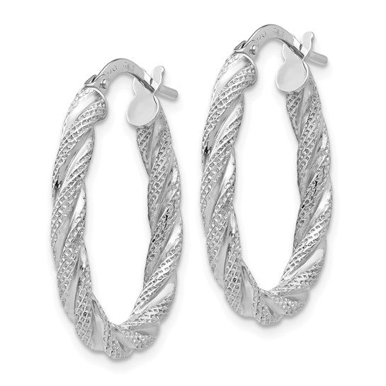 14K Gold White Gold Twisted Textured Oval Hoop Earrings