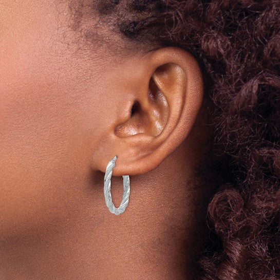 14K Gold White Gold Twisted Textured Oval Hoop Earrings