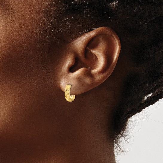 14k Yellow Gold Polished Huggie Hoop Earrings, Size 12 x 3 mm