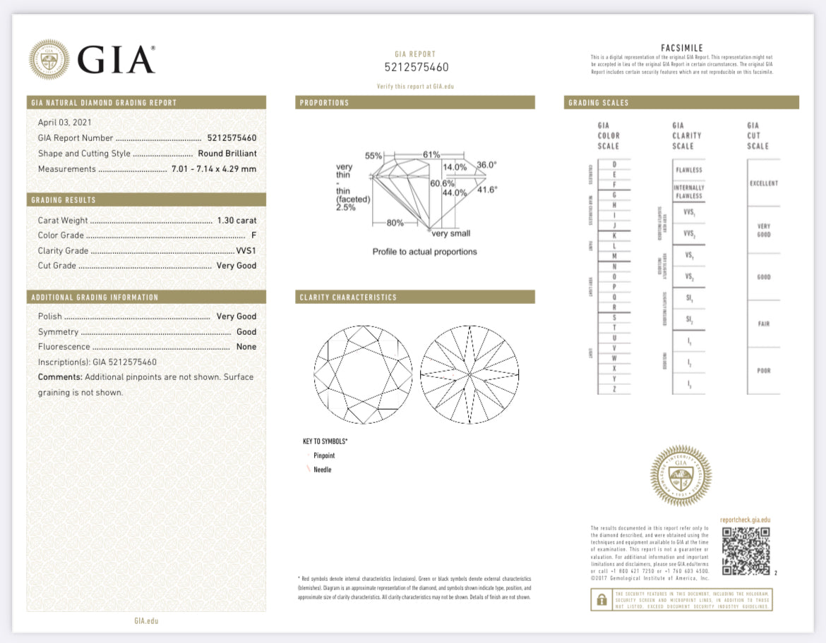 1.30 Carat Round Diamond F , VVS1 , GIA Certified 5212575460 - TRIPLE VERY GOOD/ In Stock /1.50 Carat Asscher Cut Diamond G , S1 , GIA CERTIFICATE 12744461  Total PRICE $11,230.00 / DEPOSITED REQUESTED $9000