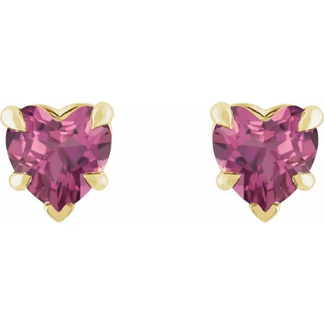 14K Yellow Natural Pink Tourmaline Stud Earring