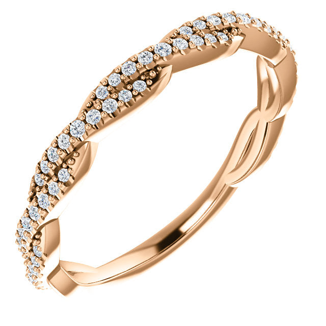 14K Gold & 1/6 ct Diamond Rope Band Wedding Anniversary Stackable Ring