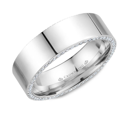 CrownRing Collection - 14k White Gold 7.5 mm Polished Band with Diamond walls.