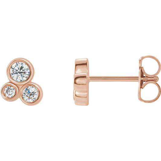 3 Diamond Cluster Stud Earring , Small Diamond Cluster Earrings , Round Diamond , Irelia Fine Jewelry 