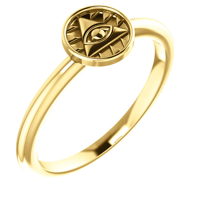 14K Yellow Gold Eye of Providence Stackable Ring - Ring Size 7