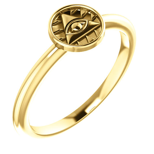14K Yellow Gold Eye of Providence Stackable Ring - Ring Size 7