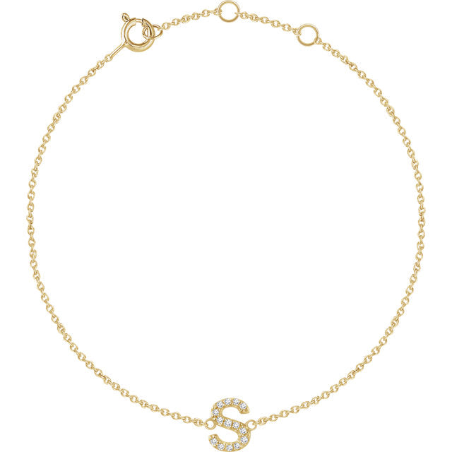 14k Yellow Gold Natural  Diamond Initial Bracelet