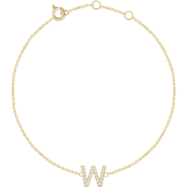 14k Yellow Gold Natural  Diamond Initial Bracelet