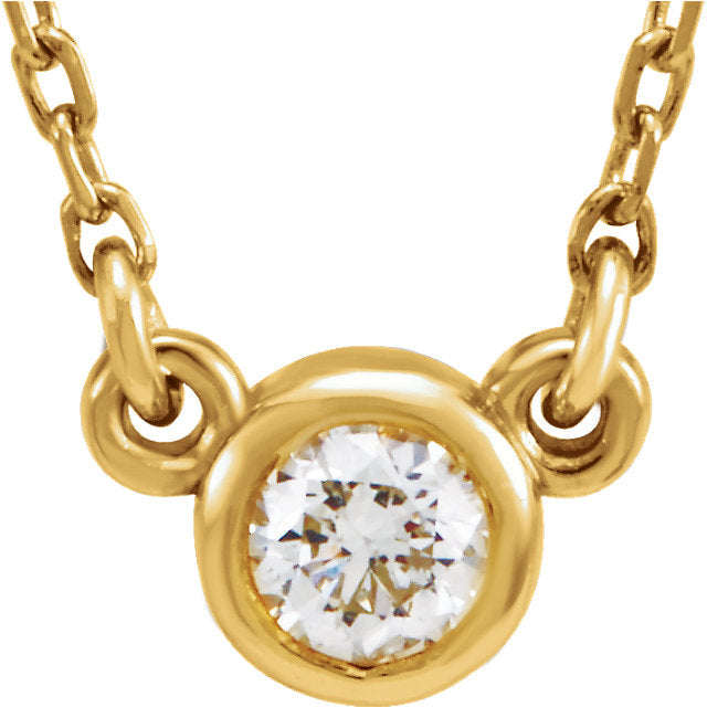 14k Gold 3mm or 4 mm Bezel Set Diamond Pendant, comes with 14k Gold Adjustable Chain
