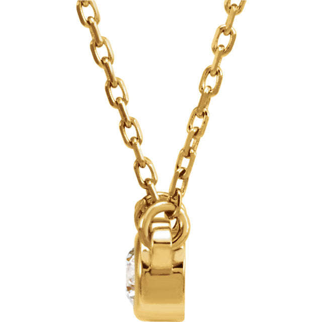 14k Gold 3mm or 4 mm Bezel Set Diamond Pendant, comes with 14k Gold Adjustable Chain