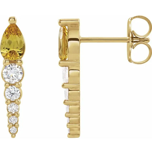 14K Yellow Gold Natural Citrine & 1/4 CTW Natural Diamond Earrings