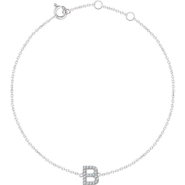14k White Gold Diamond Initial Bracelet