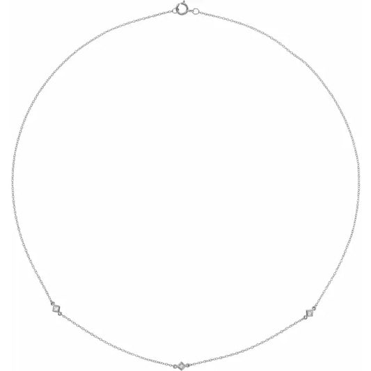 14K White 1/6 CTW Natural Diamond 3-Station, Comes with 14k Gold 18" Necklace