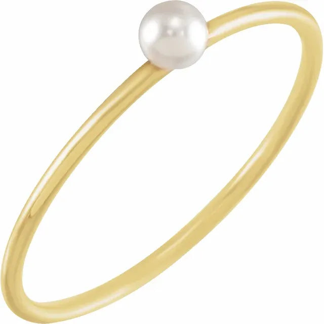 14k Yellow gold Skinny Stackable with Pearl, Size 6