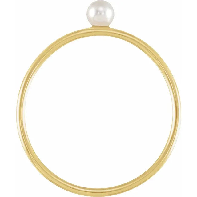 14k Yellow gold Skinny Stackable with Pearl, Size 6