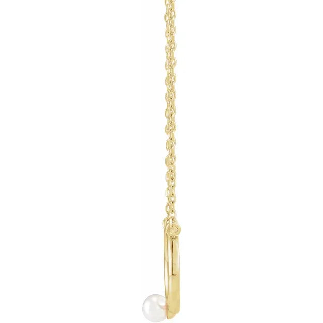 Tiny 14K Yellow Cultured Seed Pearl Circle Pendant, Comes with 18" Necklace