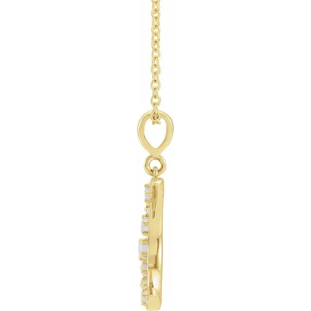 14K Yellow Gold Natural White Opal Cabochon Crescent Moon, comes with 14k yellow gold adjustable chain