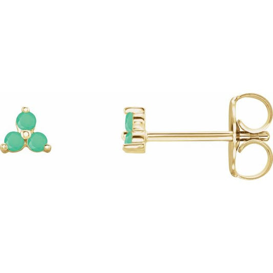 14K Yellow Natural Chrysoprase Three Stone Earrings, Libra Zodiac Gemstone
