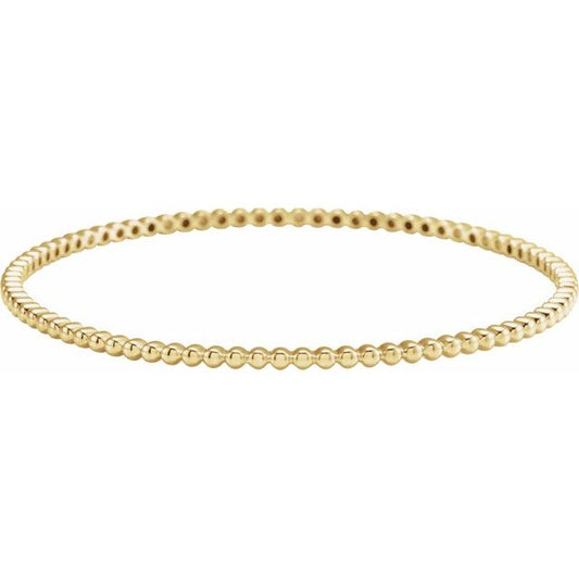 14K Yellow Beaded Bangle Bracelet, Size 7 3/4 inches