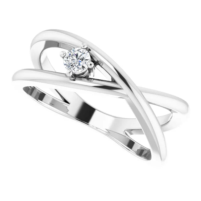 CUSTOMIZABLE COLLETION 14k White or Yellow Gold Criss Cross Ring with .08 carat Round Lab Diamond- MADE TO ORDER
