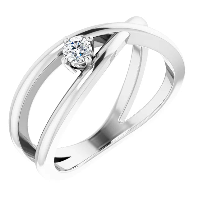 CUSTOMIZABLE COLLETION 14k White or Yellow Gold Criss Cross Ring with .08 carat Round Lab Diamond- MADE TO ORDER