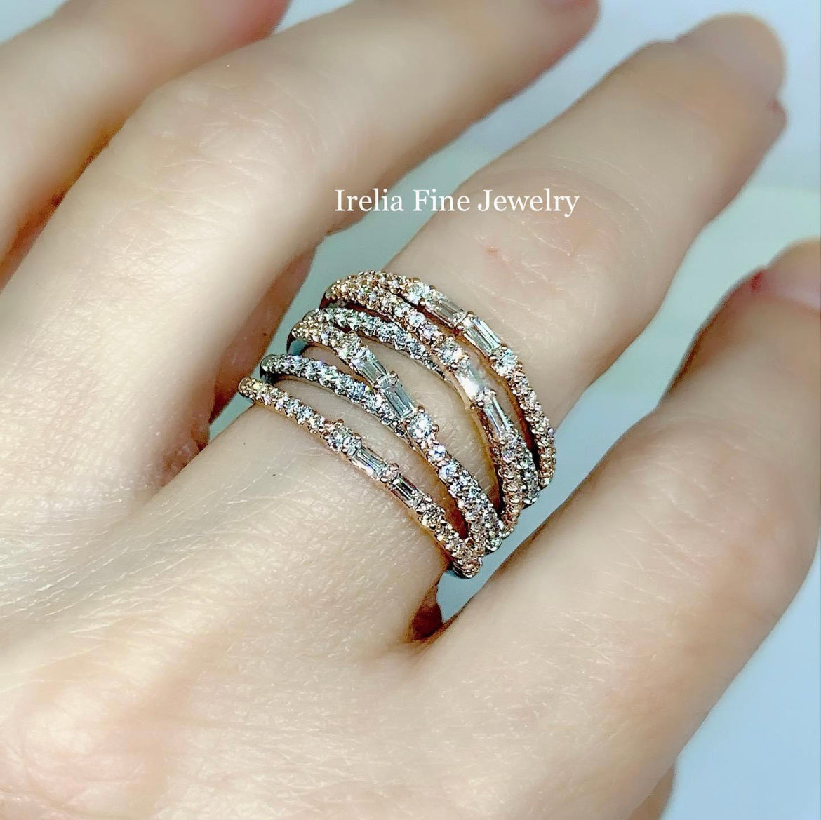 14K White & Rose Gold 1 CTW Diamond Overlapping , Negative Space Ring, Size 7