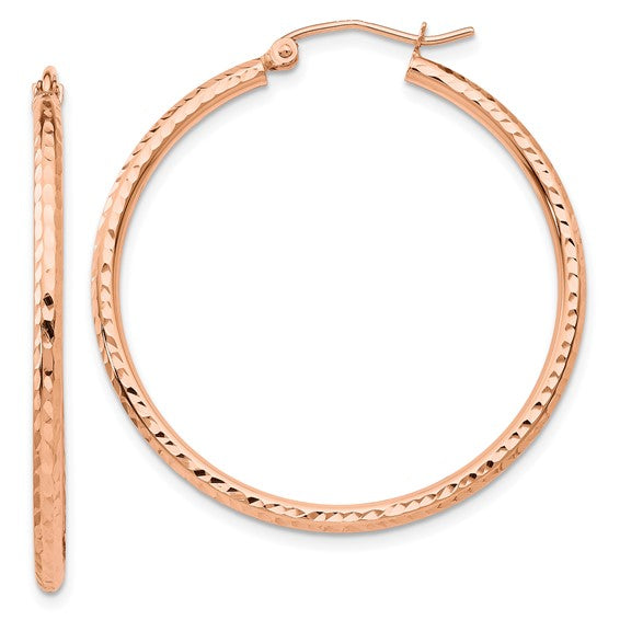 14k Gold Polished Lightweight Large Diamond-cut Tube Hoop Earrings