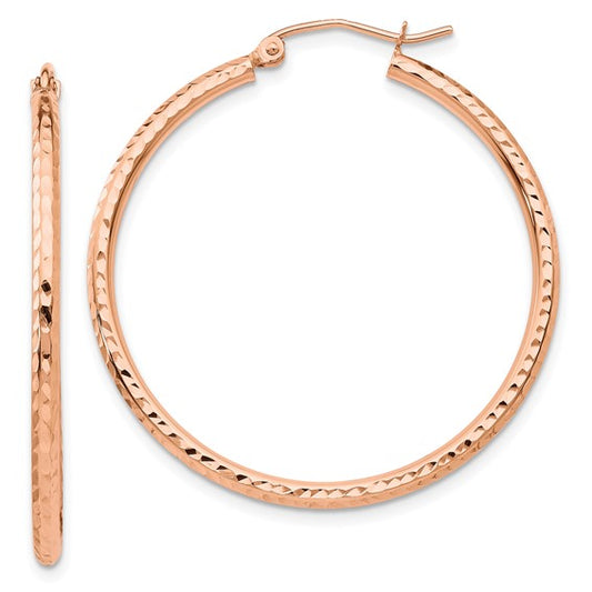 14k Gold Polished Lightweight Large Diamond-cut Tube Hoop Earrings